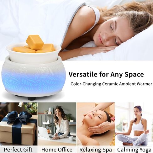Ceramic Wax Melt Warmer for Scented Wax, 3-in-1 Plug in Electric Candle Diffuser with 7 Color LED Light, Home Decor Gifts in Saudi Arabia
