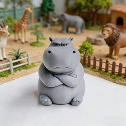 Collectible Grumpy Hippo Figurine - Angry Hippo Statue with Crossed Arms for Desk Decor - Funny Mood Expressive Office Gag Gift for Adults - 3D Printed Miniature Animal Figurine for Shelf Display in Kuwait