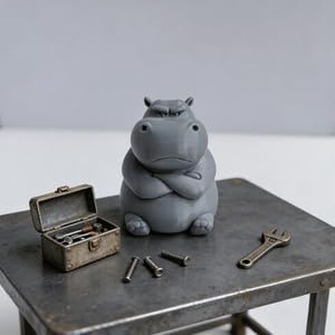 Collectible Grumpy Hippo Figurine - Angry Hippo Statue with Crossed Arms for Desk Decor - Funny Mood Expressive Office Gag Gift for Adults - 3D Printed Miniature Animal Figurine for Shelf Display in Kuwait