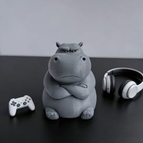Collectible Grumpy Hippo Figurine - Angry Hippo Statue with Crossed Arms for Desk Decor - Funny Mood Expressive Office Gag Gift for Adults - 3D Printed Miniature Animal Figurine for Shelf Display in Kuwait