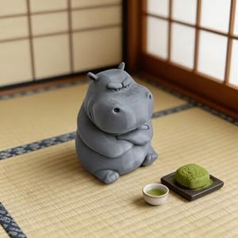 Collectible Grumpy Hippo Figurine - Angry Hippo Statue with Crossed Arms for Desk Decor - Funny Mood Expressive Office Gag Gift for Adults - 3D Printed Miniature Animal Figurine for Shelf Display in Kuwait