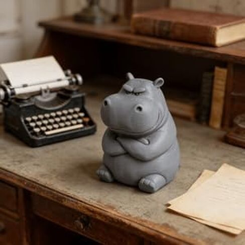 Collectible Grumpy Hippo Figurine - Angry Hippo Statue with Crossed Arms for Desk Decor - Funny Mood Expressive Office Gag Gift for Adults - 3D Printed Miniature Animal Figurine for Shelf Display in Kuwait