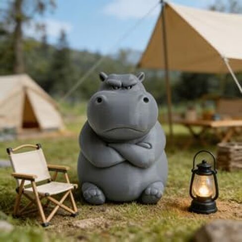 Collectible Grumpy Hippo Figurine - Angry Hippo Statue with Crossed Arms for Desk Decor - Funny Mood Expressive Office Gag Gift for Adults - 3D Printed Miniature Animal Figurine for Shelf Display in Kuwait