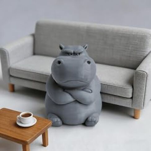 Collectible Grumpy Hippo Figurine - Angry Hippo Statue with Crossed Arms for Desk Decor - Funny Mood Expressive Office Gag Gift for Adults - 3D Printed Miniature Animal Figurine for Shelf Display in Kuwait
