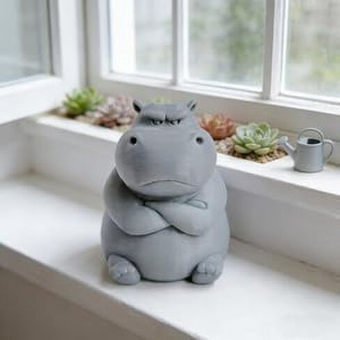 Collectible Grumpy Hippo Figurine - Angry Hippo Statue with Crossed Arms for Desk Decor - Funny Mood Expressive Office Gag Gift for Adults - 3D Printed Miniature Animal Figurine for Shelf Display in Kuwait