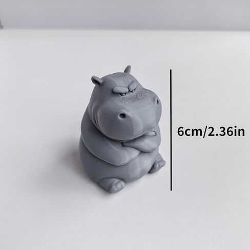 Collectible Grumpy Hippo Figurine - Angry Hippo Statue with Crossed Arms for Desk Decor - Funny Mood Expressive Office Gag Gift for Adults - 3D Printed Miniature Animal Figurine for Shelf Display in Kuwait