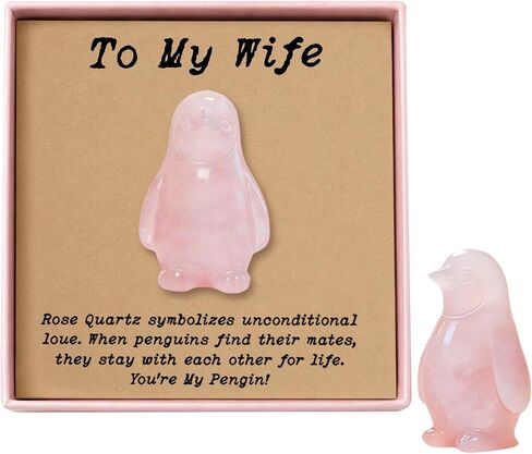 Rose Quartz Penguin Gift for Wife – to My Wife Romantic Crystal Penguin, Symbol of Forever Love & Lifetime Devotion, Anniversary Love Keepsake from Husband, Easter Basket Stuffer (to My Wife) in Saudi Arabia
