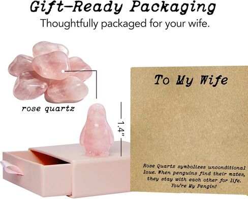 Rose Quartz Penguin Gift for Wife – to My Wife Romantic Crystal Penguin, Symbol of Forever Love & Lifetime Devotion, Anniversary Love Keepsake from Husband, Easter Basket Stuffer (to My Wife) in Saudi Arabia