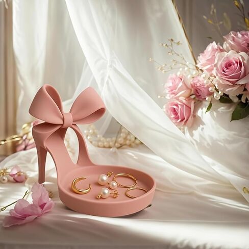 حامل منظم المجوهرات للأحذية ذات الكعب العالي، صينية عرض حامل على شكل قوس وردي، صندوق تخزين سطح المكتب الأنيق للخواتم والأقراط والأساور، منظم الزينة المزخرف وحامل عرض الأحذية in Kuwait