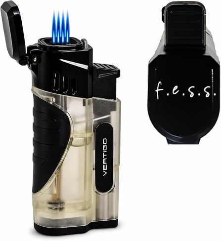 Stinger Quad Torch Lighter with Built-in Punch Cutter – Wind-Resistant, Refillable Butane Lighter for Cigars and More by Lotus Vertigo (Clear) in Kuwait