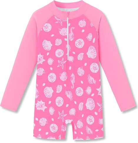 Girls Long Sleeve One-Piece Rash Guard Swimsuit, Long Sleeve Zip-Up Bathing Suit for Toddler & Kid, Sizes 2T-10 in Saudi Arabia