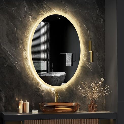 28''x20'' Oval LED Bathroom Mirror with Lights, Anti-Fog, 3 Colors Dimmable, Lighted Mirrors for Bathroom Wall with Memory Function, Backlit + Front Lit, Waterproof, Shatter-Proof in Saudi Arabia