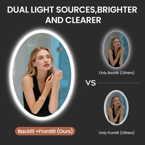28''x20'' Oval LED Bathroom Mirror with Lights, Anti-Fog, 3 Colors Dimmable, Lighted Mirrors for Bathroom Wall with Memory Function, Backlit + Front Lit, Waterproof, Shatter-Proof in Saudi Arabia