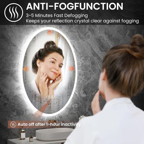 28''x20'' Oval LED Bathroom Mirror with Lights, Anti-Fog, 3 Colors Dimmable, Lighted Mirrors for Bathroom Wall with Memory Function, Backlit + Front Lit, Waterproof, Shatter-Proof in Saudi Arabia