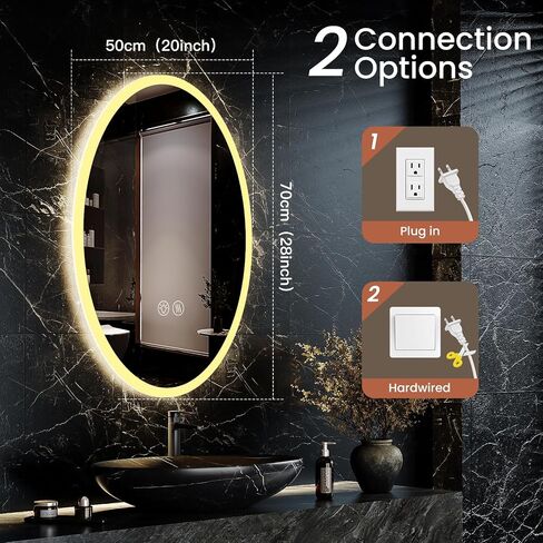 28''x20'' Oval LED Bathroom Mirror with Lights, Anti-Fog, 3 Colors Dimmable, Lighted Mirrors for Bathroom Wall with Memory Function, Backlit + Front Lit, Waterproof, Shatter-Proof in Saudi Arabia