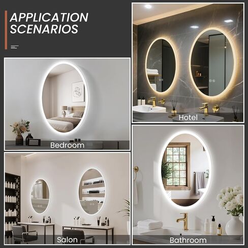 28''x20'' Oval LED Bathroom Mirror with Lights, Anti-Fog, 3 Colors Dimmable, Lighted Mirrors for Bathroom Wall with Memory Function, Backlit + Front Lit, Waterproof, Shatter-Proof in Saudi Arabia