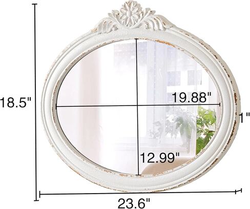 Rustic Oval Mirrors for Wall 18 X 24 Inch, Hanging Distressed White Oval Mirror Bathroom, Wooden Framed Farmhouse Mirrors for Wall Decor, Vintage Mirror with Carved Flower for Entryway in Saudi Arabia