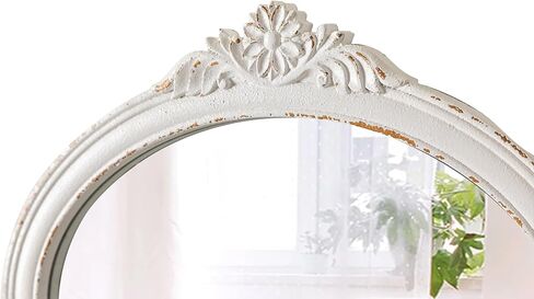 Rustic Oval Mirrors for Wall 18 X 24 Inch, Hanging Distressed White Oval Mirror Bathroom, Wooden Framed Farmhouse Mirrors for Wall Decor, Vintage Mirror with Carved Flower for Entryway in Saudi Arabia