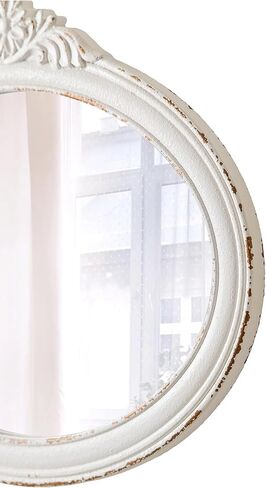 Rustic Oval Mirrors for Wall 18 X 24 Inch, Hanging Distressed White Oval Mirror Bathroom, Wooden Framed Farmhouse Mirrors for Wall Decor, Vintage Mirror with Carved Flower for Entryway in Saudi Arabia