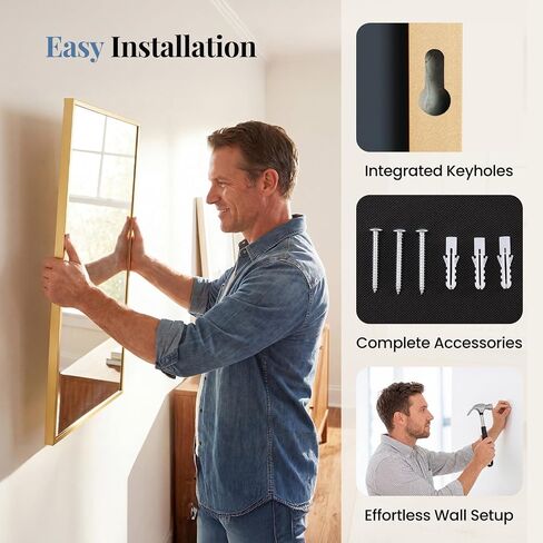 DUMOS Bathroom Mirror for Over Sink, 40" x 30" Rectangle Wall Mount Mirror with Metal Frame, Modern Vanity Mirrors with Tempered Glass, for Home Decor, Anti-Rust, Horizontal or Vertical, Gold in Saudi Arabia