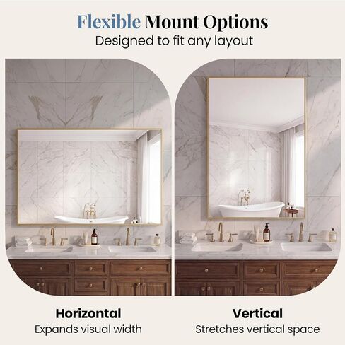 DUMOS Bathroom Mirror for Over Sink, 40" x 30" Rectangle Wall Mount Mirror with Metal Frame, Modern Vanity Mirrors with Tempered Glass, for Home Decor, Anti-Rust, Horizontal or Vertical, Gold in Saudi Arabia