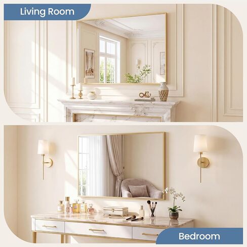 DUMOS Bathroom Mirror for Over Sink, 40" x 30" Rectangle Wall Mount Mirror with Metal Frame, Modern Vanity Mirrors with Tempered Glass, for Home Decor, Anti-Rust, Horizontal or Vertical, Gold in Saudi Arabia