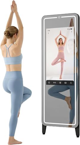 Smart Fitness Mirror for Home Gym Workout, 32" Touchscreen & Open System, No Subscription Fees, Support Fitness Apps, Wall Mount & Free Standing, Can be Used with Home Workout Equipment in Saudi Arabia