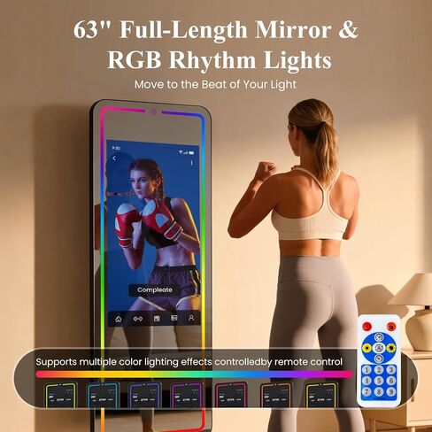 Smart Fitness Mirror for Home Gym Workout, 32" Touchscreen & Open System, No Subscription Fees, Support Fitness Apps, Wall Mount & Free Standing, Can be Used with Home Workout Equipment in Saudi Arabia