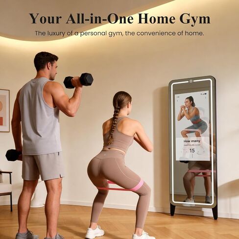 Smart Fitness Mirror for Home Gym Workout, 32" Touchscreen & Open System, No Subscription Fees, Support Fitness Apps, Wall Mount & Free Standing, Can be Used with Home Workout Equipment in Saudi Arabia