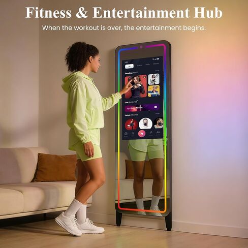Smart Fitness Mirror for Home Gym Workout, 32" Touchscreen & Open System, No Subscription Fees, Support Fitness Apps, Wall Mount & Free Standing, Can be Used with Home Workout Equipment in Saudi Arabia