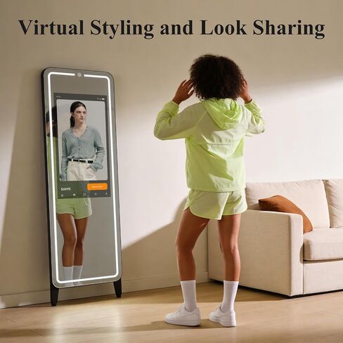 Smart Fitness Mirror for Home Gym Workout, 32" Touchscreen & Open System, No Subscription Fees, Support Fitness Apps, Wall Mount & Free Standing, Can be Used with Home Workout Equipment in Saudi Arabia