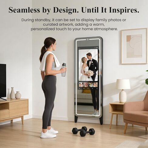 Smart Fitness Mirror for Home Gym Workout, 32" Touchscreen & Open System, No Subscription Fees, Support Fitness Apps, Wall Mount & Free Standing, Can be Used with Home Workout Equipment in Saudi Arabia