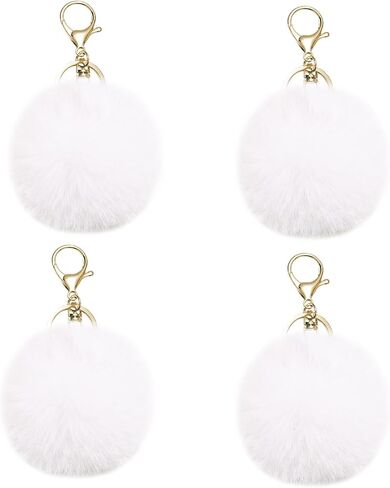 jtkdxqs 4 Pieces Cute Pom Pom Bag Charm Soft Artificial Rabbit Fur Plush Fluffy Ball Key Ring for Women in Saudi Arabia