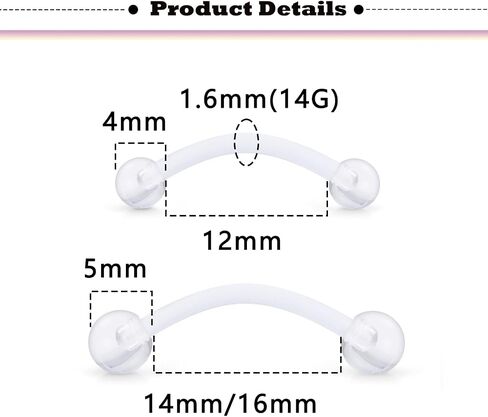 Snake Eyes Frog Eyes Tongue Ring 14G Plastic Curved Barbell Retainer for Women Clear Pregnancy Belly Ring 12mm 14mm 16mm in Saudi Arabia