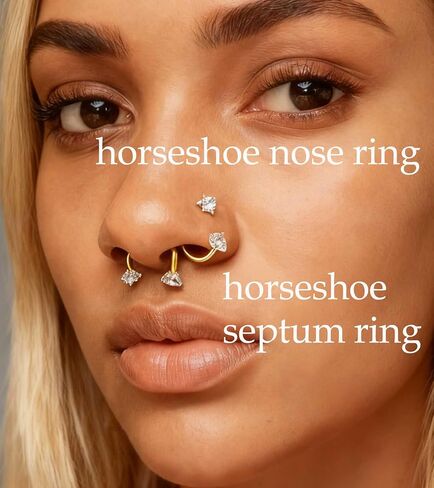 MODRSA 7mm 8mm 20g Horseshoe Nose Ring Hoop 20 gauge Silver Double Gem Horse Shoe Nose Rings for Women Surgical Steel Replacement Top Small Septum Cartilage Tragus Daith Earring Helix Piercing Jewelry in Saudi Arabia