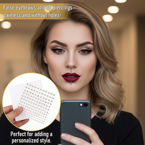 Faux Eyebrow Piercing, Stick on Acrylic Fake Dermal Piercing Fake Face Piercings Fakes Nose Stud Non-Piercing Kit Adhesive Face Jewelry Piercings Balls Punk Y2k Makeup for Women Men in Saudi Arabia