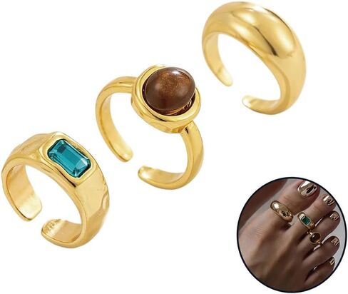 Atiptu 3Pcs Toe Rings for Women Non Tarnish 14K Gold/Silver Plated Adjustable Toe Band Knuckle Ring Vintage Style Colorful Rhinestone Open Foot Rings Dainty Summer Beach Foot Jewelry in Kuwait