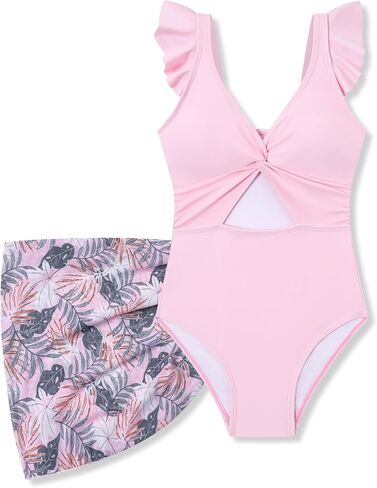 Girls Floral One Piece Swimsuit and Cover Up Skirt Set Bathing Suit for Girls Size 6-13 in Saudi Arabia