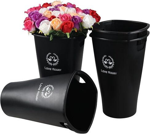 16 Inch Black Tall Flower Buckets Set with Cutout Handle, Set of 4 | Plastic Floral Vase Bucket, For Cut Flowers, Home Wedding Decoration in Kuwait