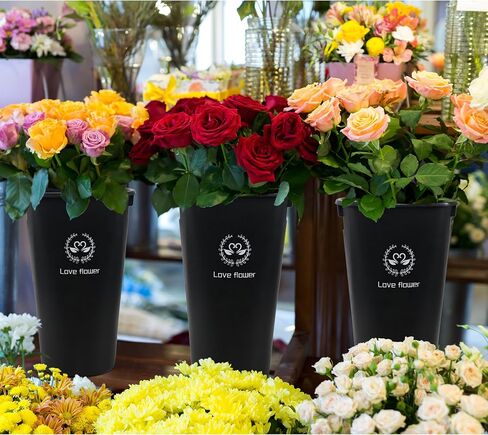 16 Inch Black Tall Flower Buckets Set with Cutout Handle, Set of 4 | Plastic Floral Vase Bucket, For Cut Flowers, Home Wedding Decoration in Kuwait
