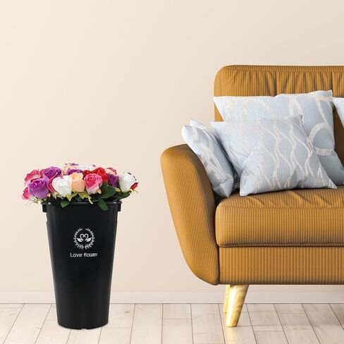16 Inch Black Tall Flower Buckets Set with Cutout Handle, Set of 4 | Plastic Floral Vase Bucket, For Cut Flowers, Home Wedding Decoration in Kuwait