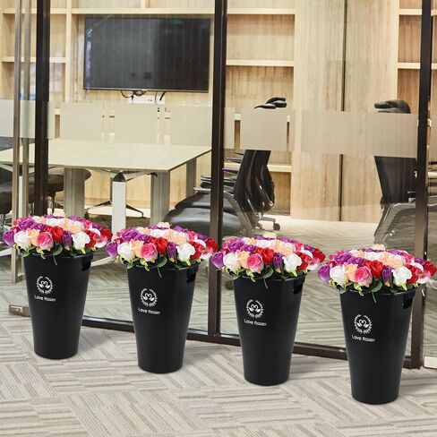 16 Inch Black Tall Flower Buckets Set with Cutout Handle, Set of 4 | Plastic Floral Vase Bucket, For Cut Flowers, Home Wedding Decoration in Kuwait
