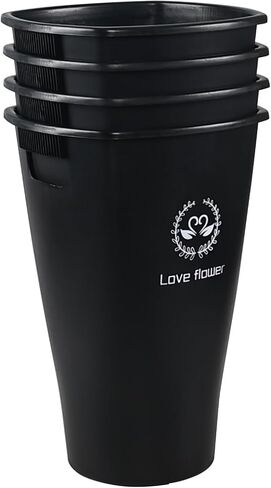 16 Inch Black Tall Flower Buckets Set with Cutout Handle, Set of 4 | Plastic Floral Vase Bucket, For Cut Flowers, Home Wedding Decoration in Kuwait