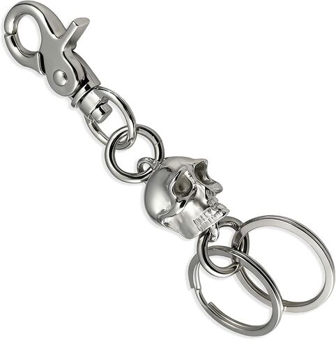3D Skull Keychain Men,Heavy Duty Car Key Clip with 2 Keyring, Alloy Carabiner Clip Hook,Cool Skull Fob- Silver in Saudi Arabia