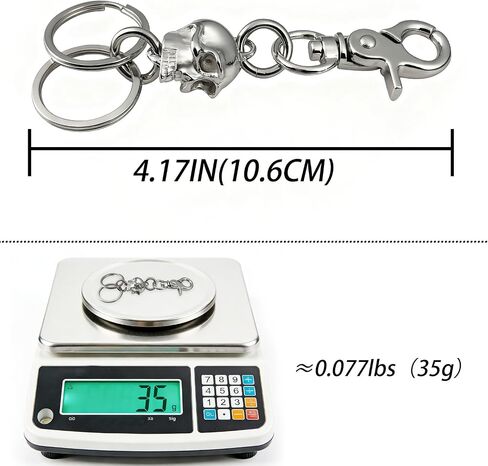 3D Skull Keychain Men,Heavy Duty Car Key Clip with 2 Keyring, Alloy Carabiner Clip Hook,Cool Skull Fob- Silver in Saudi Arabia
