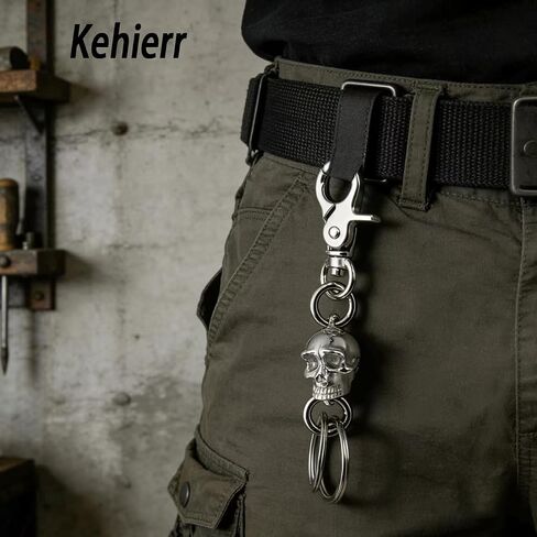 3D Skull Keychain Men,Heavy Duty Car Key Clip with 2 Keyring, Alloy Carabiner Clip Hook,Cool Skull Fob- Silver in Saudi Arabia