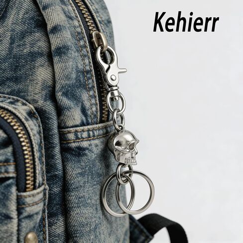 3D Skull Keychain Men,Heavy Duty Car Key Clip with 2 Keyring, Alloy Carabiner Clip Hook,Cool Skull Fob- Silver in Saudi Arabia