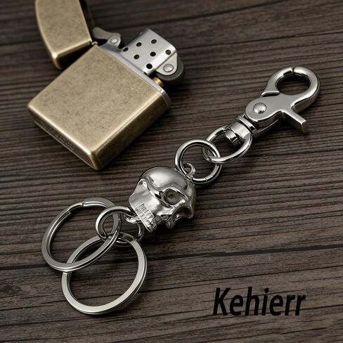3D Skull Keychain Men,Heavy Duty Car Key Clip with 2 Keyring, Alloy Carabiner Clip Hook,Cool Skull Fob- Silver in Saudi Arabia
