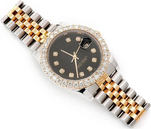 Automatic Moissanite Diamond Watch for Men, Two-Tone Stainless Steel Luxury Iced-Out Timepiece with Black Dial, Sapphire Glass, 5ATM Water Resistant – Premium Gift Watch in Saudi Arabia