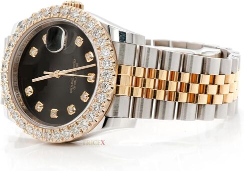 Automatic Moissanite Diamond Watch for Men, Two-Tone Stainless Steel Luxury Iced-Out Timepiece with Black Dial, Sapphire Glass, 5ATM Water Resistant – Premium Gift Watch in Saudi Arabia